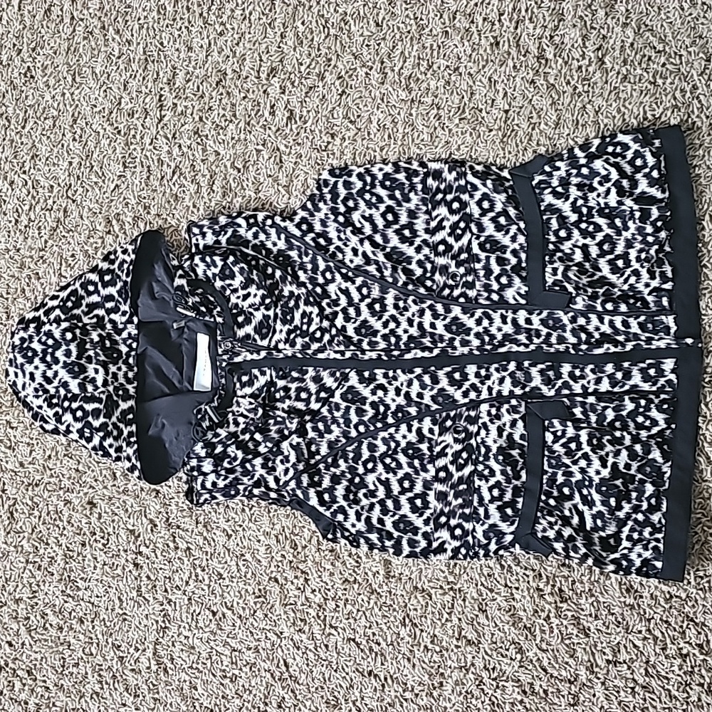 T Tahari Hooded Vest Zip-Up Ruffle Sleeveless Hoodie Small Animal Print Leopard